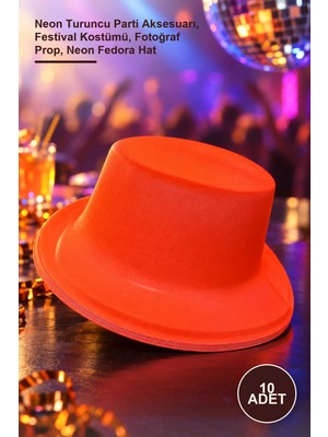 Yenilig 10 Adet Plastik Fötr Şapka – Neon Turuncu Parti Aksesuarı, Festival Kostümü, Fotoğraf Prop, Neon Fedora Hat