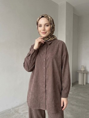 Foremia Kraşlı Kupra Pantolonlu Takım-Kahve -