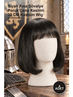 Yenilig 4 Adet Ortaçağ Erkek Peruk – Siyah Kısa Şövalye Peruk Çene Kesimli 30 cm Kostüm Wig