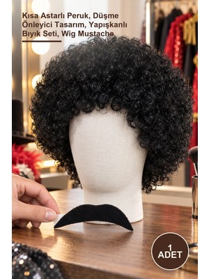 Yenilig 1 Adet Siyah Scouser Erkek Peruk – Kısa Astarlı Peruk, Düşme Önleyici Tasarım, Yapışkanlı Bıyık Seti, Wig Mustache