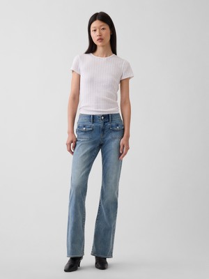 Gap Kadın Açık Mavi Low Rise Long & Lean Patch Pocket Jean Pantolon