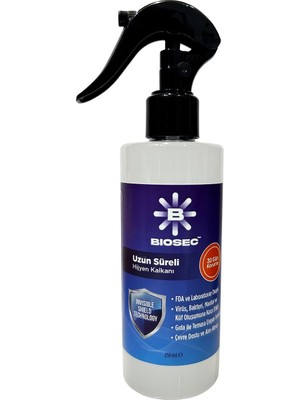 Bıosec™ Uzun Süreli Hijyen Kalkanı, Fda ve Epa Onaylı, Invisible Shield Technology, 250ML Sprey Şişe, 30 Gün Koruma, Yüzey ve El Koruyucu Kaplama, 30 Gün Süren Dezenfektan Hijyeni Etkisi