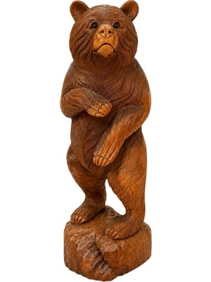 Dünyadan Hediyeler Maun Ağacı Ahşap El Oyması Ayı Figürü 80 cm No.15