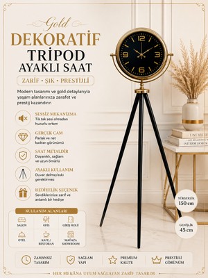 Çetiner Group Gold Dekoratif Tasarım Tripod Ayaklı Saat