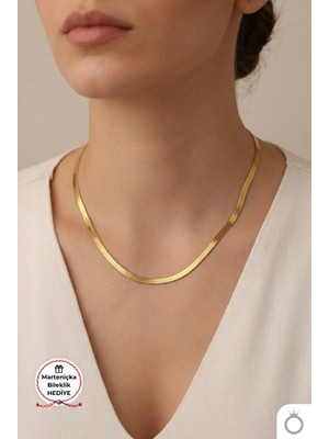 Mavega Kadın Çelik Italyan Zincir Kolye 316L Paslanmaz Kararmaz Altın Gold 45+5 cm