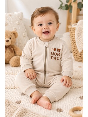 Beniizle Baskılı Unisex 3 Iplik Şardonlu Fermuarlı Bebek Tulum