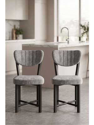 Bin1çeşit Sandalye 2 Adet Baby Face Kumaş Metal Ayak Modern Mutfak Sandalyesi Cafe Balkon Ofis Elma 9810 Gri