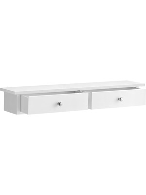 Duvar Rafı, 2 Çekmeceli Asma Raf, Parlak Yüzey, 15 Kg'a Kadar Taşıma Kapasitesi, 65 x 15 x 10 Cm, Koridor, Oturma Odası ve Mutfak, LWS65WT, Ahşap