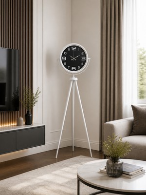 Çetiner Group Kontrast Tasarım Beyaz Tripod Ayaklı Saat