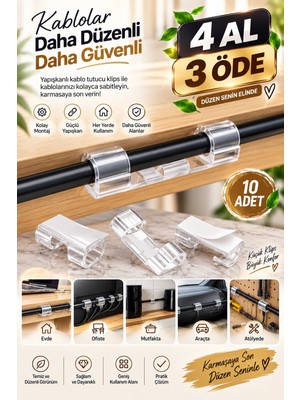 Tasarım Evi 10 Adet Kablo Düzenleyici Klips Duvar Fayans Cam Kablo Tutucu Yapışkanlı Klips Kablo Sabitleme