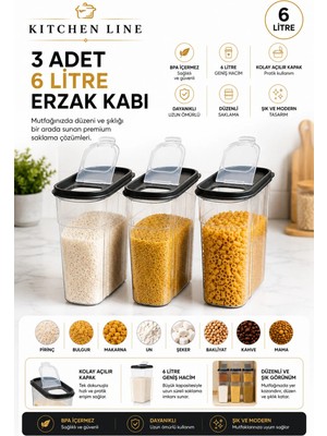 Kitchen Line 3'lü 6 Litre Premıum Erzak Saklama Kabı Seti