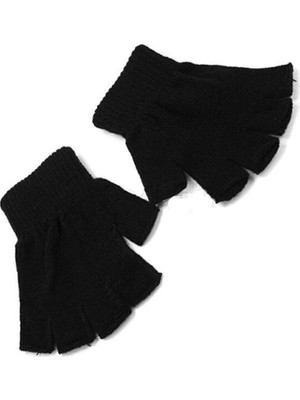 Parmaksız Eldiven, Kış El Isıtıcı Eldivenler, Unisex Siyah Streç Örme Eldiven