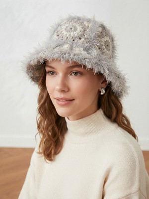 Daisy Tasarım Kadın El Örgüsü Motifli ve Yumuşak Dokulu Kışlık Şapka - Trend Model Bere ve Bucket Şapka Koleksiyonu
