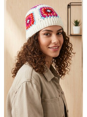Daisy Tasarım Kadın El Örgüsü Motifli ve Yumuşak Dokulu Kışlık Şapka - Trend Model Bere ve Bucket Şapka Koleksiyonu