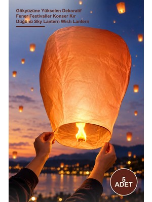 Yenilig 5 Adet Dilek Feneri – Gökyüzüne Yükselen Dekoratif Fener Festivaller Konser Kır Düğünü Sky Lantern Wish Lantern