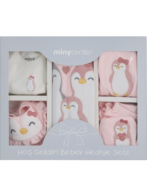 Minycenter Kalpli Penguen Nakışlı Hastane Çıkışı Yenidoğan-3 Ay Pembe