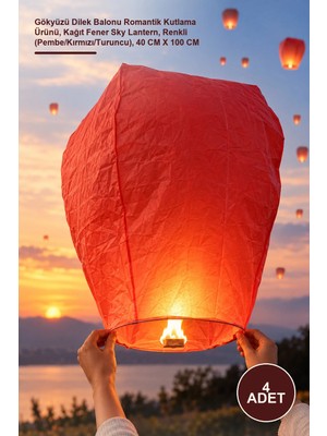 Yenilig 4 Adet Dilek Feneri – Gökyüzü Dilek Balonu Romantik Kutlama Ürünü, Kağıt Fener Sky Lantern, Renkli (Pembe/kırmızı/turuncu), 40 cm x 100 cm