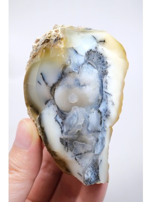 Healcrystal Ham Merlinit / Dendritik Opal Içinde Soluk Gökyüzü Mavisi Druzi Çekirdeği, 154G