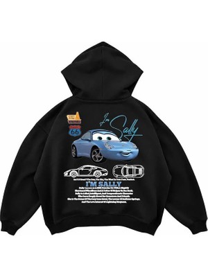 Genosha Sally Arabalar Baskılı Oversize Hoodie Kapüşonlu Sweatshirt