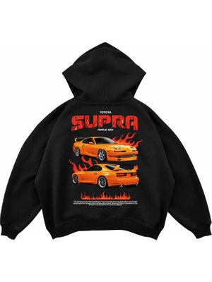 Genosha Toyota Supra Baskılı Oversize Hoodie Kapüşonlu Sweatshirt