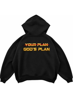 Genosha Gods Plan Baskılı Oversize Hoodie Kapüşonlu Sweatshirt