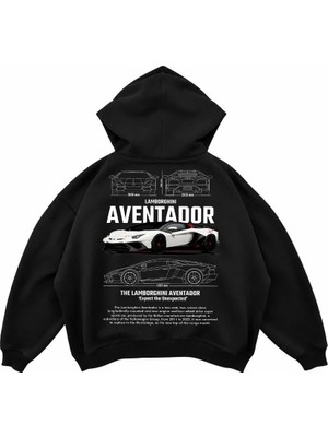 Genosha Lamborgini Baskılı Oversize Hoodie Kapüşonlu Sweatshirt
