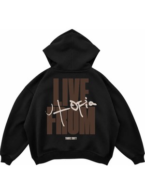 Genosha Live From Utopia Baskılı Oversize Hoodie Kapüşonlu Sweatshirt