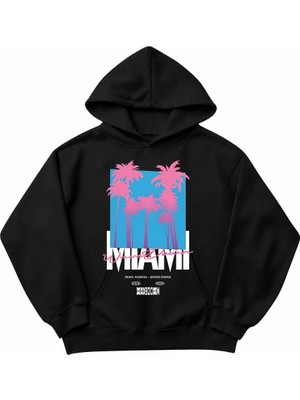 Genosha Miami  Baskılı Oversize Hoodie Kapüşonlu Sweatshirt
