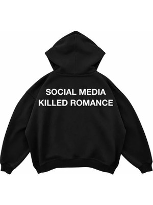 Genosha Social Media Killed Romance Baskılı Oversize Hoodie Kapüşonlu Sweatshirt