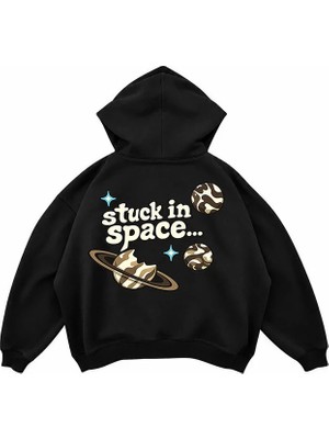 Genosha Stuck In Space Baskılı Oversize Hoodie Kapüşonlu Sweatshirt