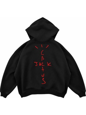 Genosha Cactus Jack Baskılı Oversize Hoodie Kapüşonlu Sweatshirt