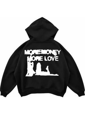 Genosha More Money More Love Baskılı Oversize Hoodie Kapüşonlu Sweatshirt