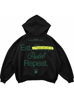 Genosha Eat Sleep Padel Repeat Baskılı Oversize Hoodie Kapüşonlu Sweatshirt