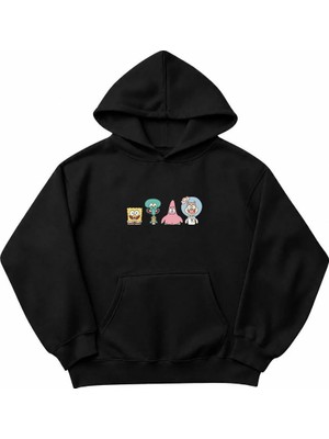 Genosha Sponge Bob Baskılı Oversize Hoodie Kapüşonlu Sweatshirt