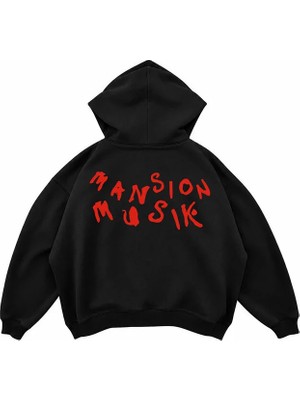 Genosha Mansion Music Baskılı Oversize Hoodie Kapüşonlu Sweatshirt