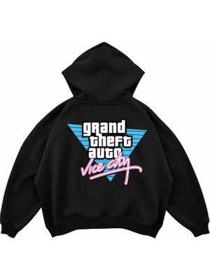 Genosha Vice City Baskılı Oversize Hoodie Kapüşonlu Sweatshirt
