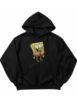Genosha Sponge Bob Baskılı Oversize Hoodie Kapüşonlu Sweatshirt