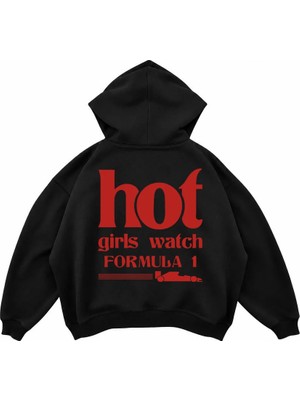 Genosha Hot Girls Formula 1 Baskılı Oversize Hoodie Kapüşonlu Sweatshirt