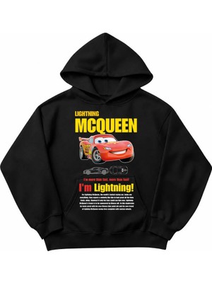 Genosha Mcqueen Arabalar Baskılı Oversize Hoodie Kapüşonlu Sweatshirt