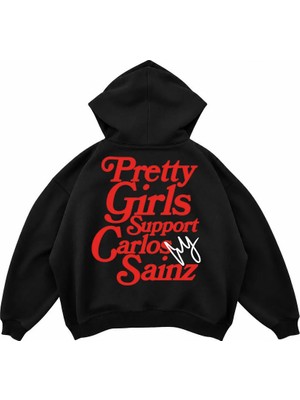 Genosha Carlos Sainz Baskılı Oversize Hoodie Kapüşonlu Sweatshirt