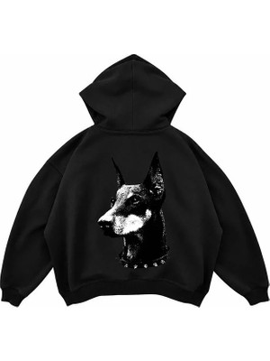 Genosha Doberman Baskılı Oversize Hoodie Kapüşonlu Sweatshirt
