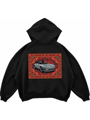 Genosha Porsche Baskılı Oversize Hoodie Kapüşonlu Sweatshirt
