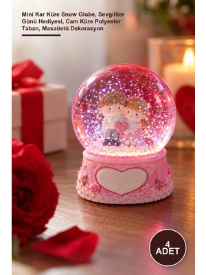 Yenilig 4 Adet Dekoratif Mini Boy Sevgililer Kar Küresi – Mini Kar Küre Snow Globe, Sevgililer Günü Hediyesi, Cam Küre Polyester Taban, Masaüstü Dekorasyon