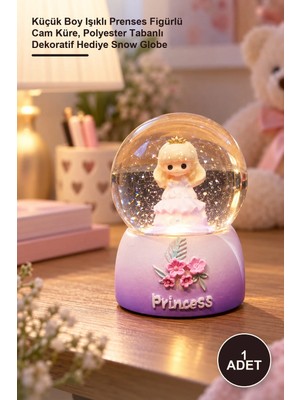 Yenilig 1 Adet Kar Küresi – Küçük Boy Işıklı Prenses Figürlü Cam Küre, Polyester Tabanlı Dekoratif Hediye Snow Globe