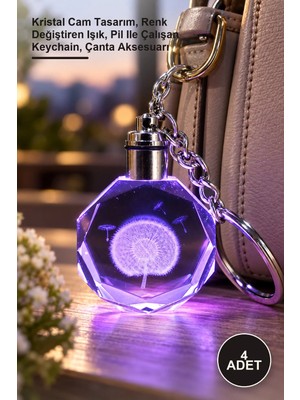 Yenilig 4 Adet Karahindiba Temalı Işıklı Anahtarlık – Kristal Cam Tasarım, Renk Değiştiren Işık, Pil ile Çalışan Keychain, Çanta Aksesuarı
