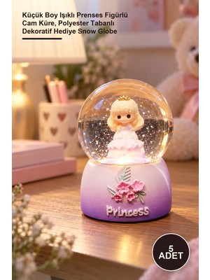 Yenilig 5 Adet Kar Küresi – Küçük Boy Işıklı Prenses Figürlü Cam Küre, Polyester Tabanlı Dekoratif Hediye Snow Globe