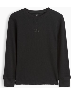 Gap Erkek Çocuk Siyah Gap Mini-Logo Waffle-Knit T-Shirt