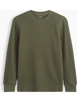 Gap Erkek Çocuk Haki Gap Mini-Logo Waffle-Knit T-Shirt