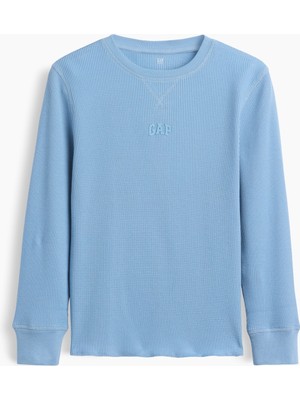 Gap Erkek Çocuk Açık Mavi Gap Mini-Logo Waffle-Knit T-Shirt