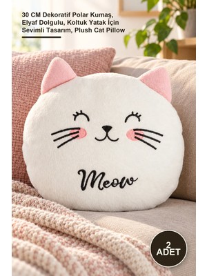 Yenilig 2 Adet Peluş Kedi Yastık – 30 cm Dekoratif Polar Kumaş, Elyaf Dolgulu, Koltuk Yatak Için Sevimli Tasarım, Plush Cat Pillow